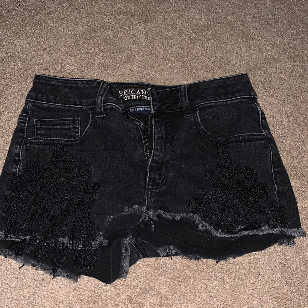 Black Distressed Jean Shorts